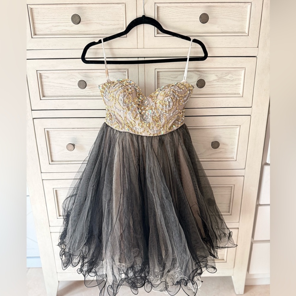 Hannah S Strapless Dress Vintage Prom Mini Dress Sequins Dazzling Tulle Skirt